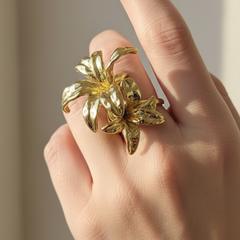 Gold-Tone Dual Lily Bloom Statement Ring