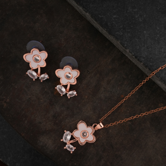 Rose Gold-Tone Floral Necklace and Earring Set