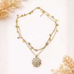 Layered Crystal Medallion Necklace