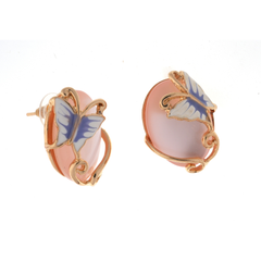 Yellow Gold-Tone Pink Cat’s Eye & Butterfly Stud Earrings
