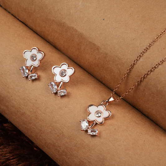 Rose Gold-Tone Floral Necklace and Earring Set