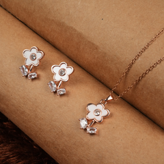 Rose Gold-Tone Floral Necklace and Earring Set