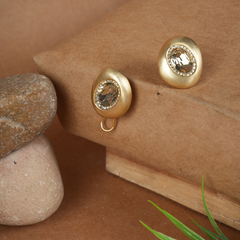 Bold Gold-Tone Stud Earrings with Smoky Quartz Crystal