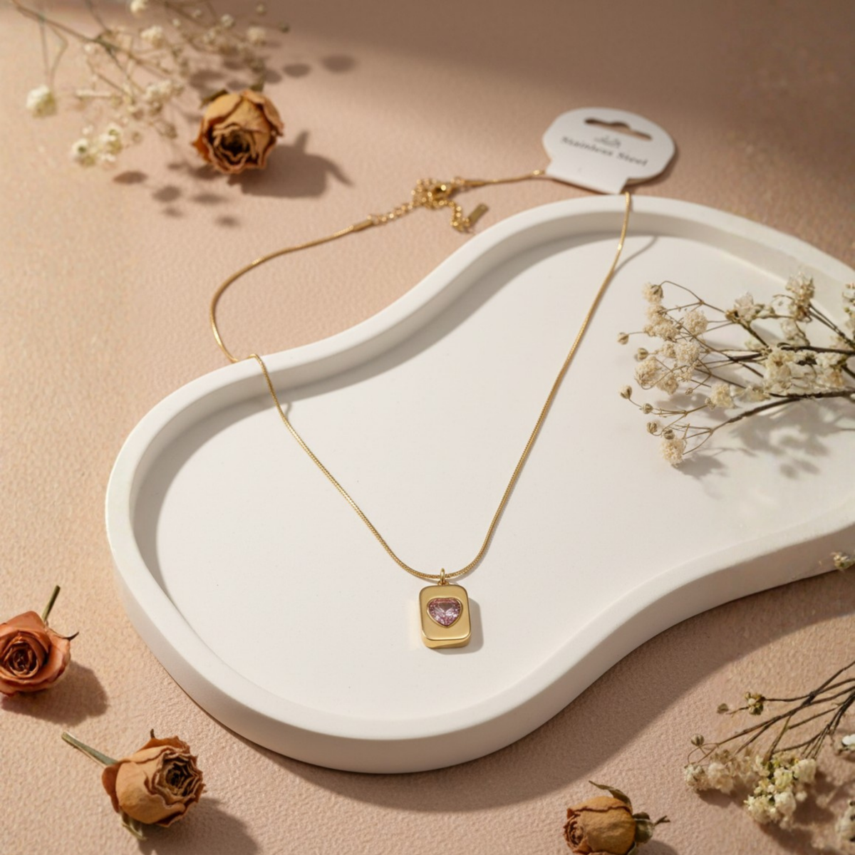 Pink Heart Charm Pendant Necklace