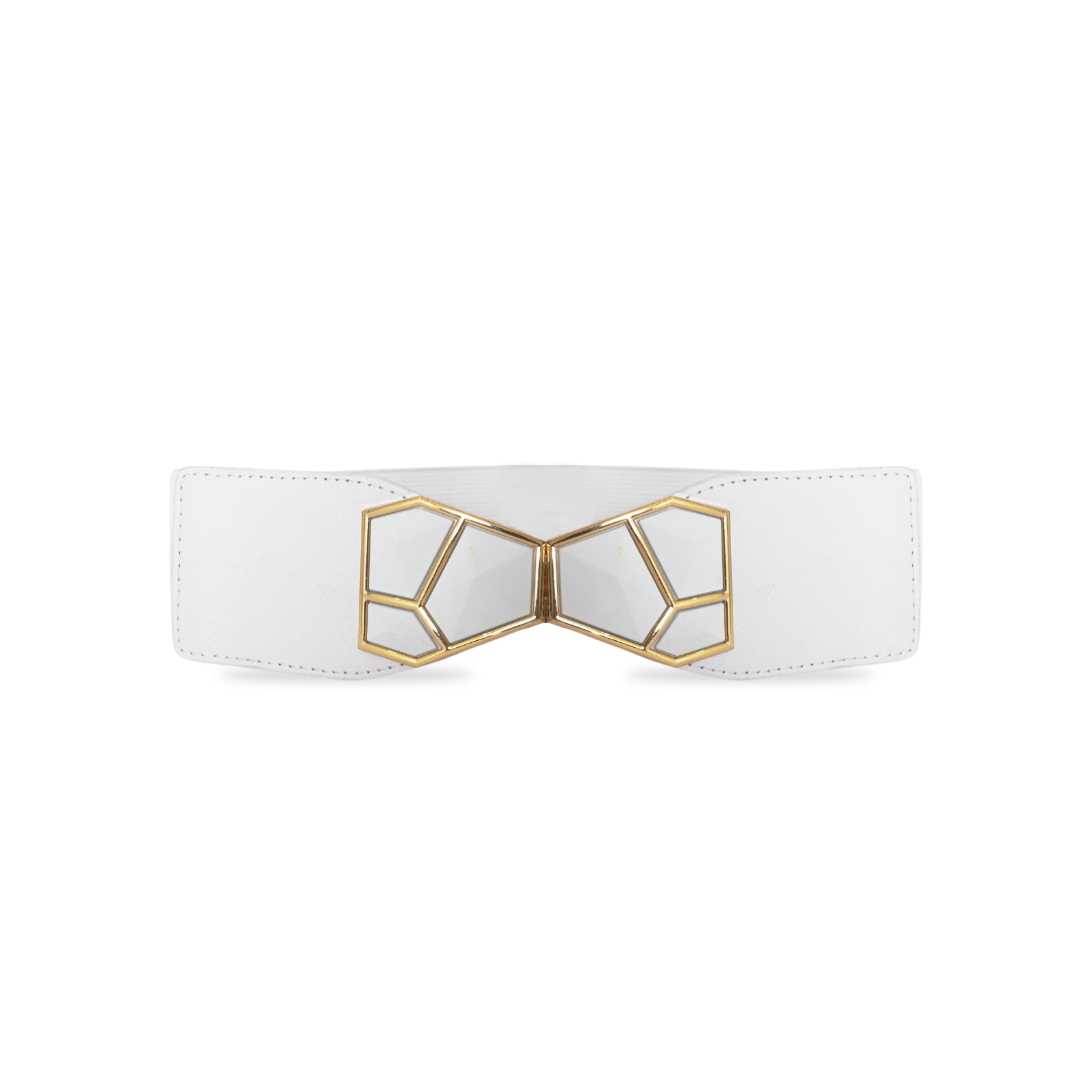 Elegant White Statement Belt with Geometric Buckle