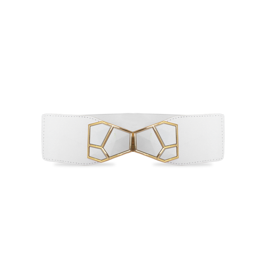Elegant White Statement Belt with Geometric Buckle