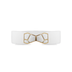 Elegant White Statement Belt with Geometric Buckle