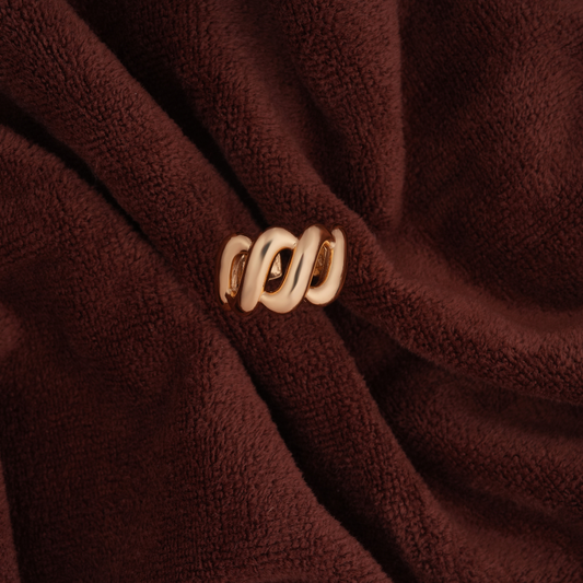 Matte Yellow Gold-Tone Sculptural Wave Ring