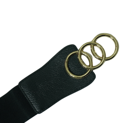 Black Elastic Belt with Gold Interlocking Rings Buckle