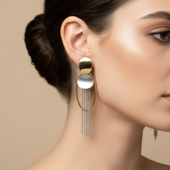 Elegant Dual-Tone Chain Drop Earrings (Gold & Silver Tone)