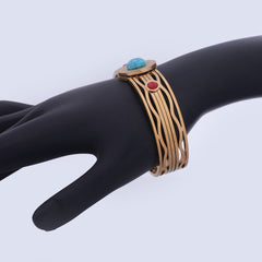 Bohemian Style Gold-Tone Bangle with Turquoise and Coral Stone Accents