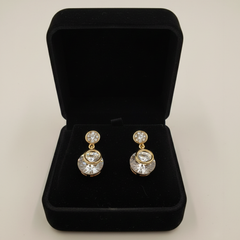 Crystal Double Disc Drop Earrings in Gold Tone