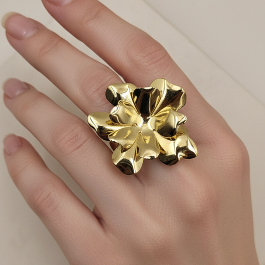 Gold-Tone Twin Bloom Lily Statement Ring