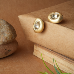 Bold Gold-Tone Stud Earrings with Smoky Quartz Crystal