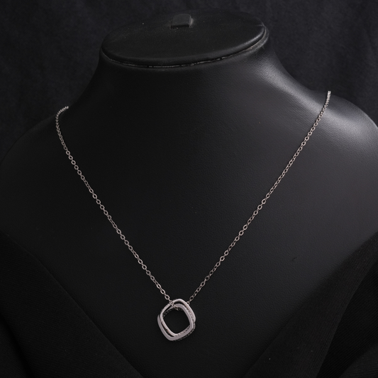 Interlocking Square Pendant Necklace (Silver-Tone)
