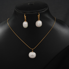 Gold-Tone Baroque Pearl Necklace and Earring Set
