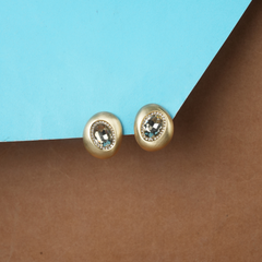 Bold Gold-Tone Stud Earrings with Smoky Quartz Crystal