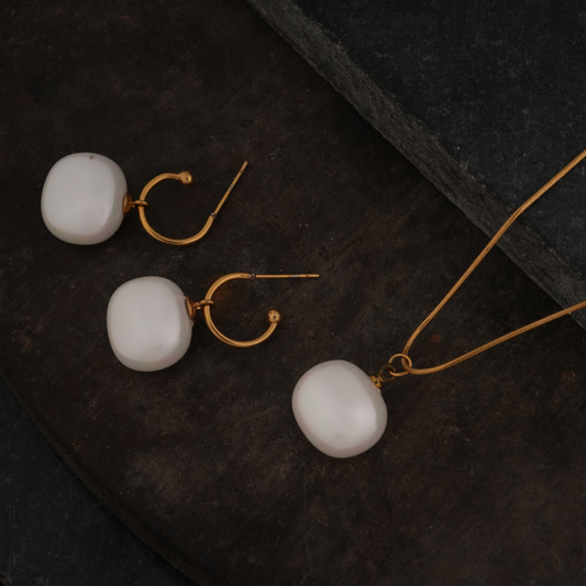 Gold-Tone Baroque Pearl Necklace and Earring Set
