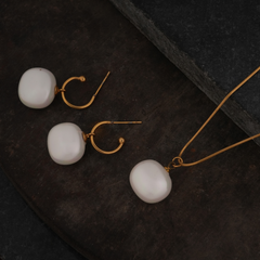 Gold-Tone Baroque Pearl Necklace and Earring Set
