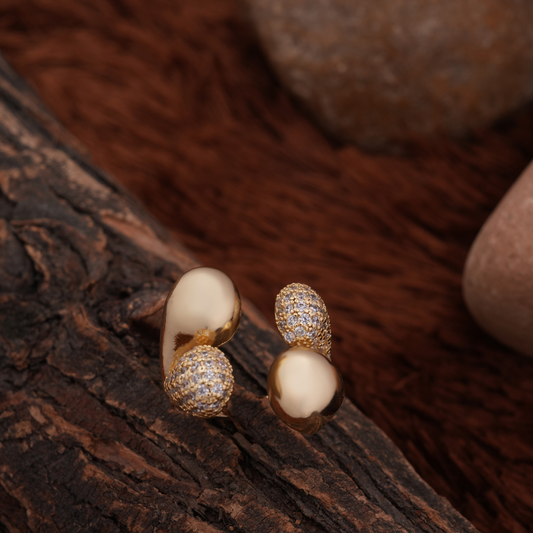 Gold-Tone Pave and Domed Ball Statement Ring
