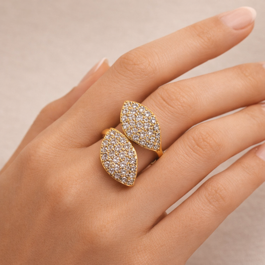 Gold-Tone Dual Leaf Statement Ring