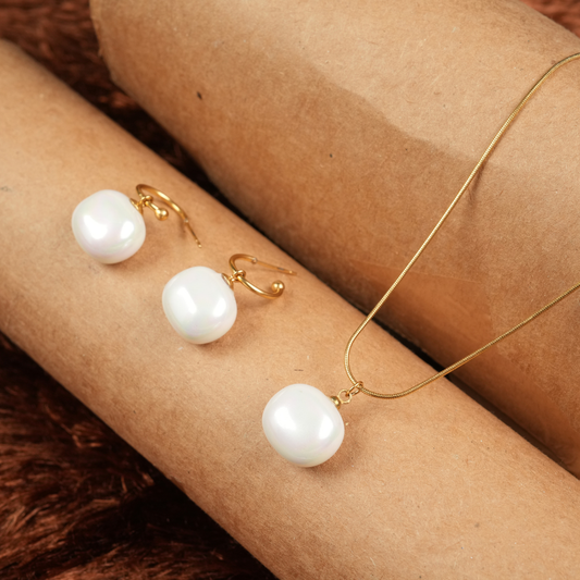Gold-Tone Baroque Pearl Necklace and Earring Set