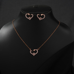 Rose Gold-Tone Sparkling Heart Necklace and Earring Set