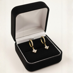 Crystal Clover Hoop Drop Earrings in Gold Tone