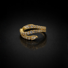 Gold-Tone Spiral Crystal Ring – Pavé Wrap Statement Design