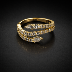 Gold-Tone Spiral Crystal Ring – Pavé Wrap Statement Design