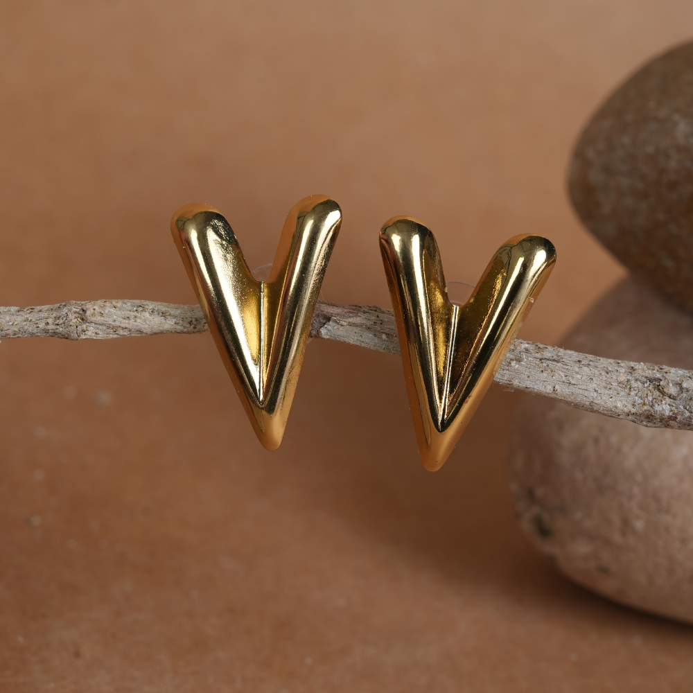 Sleek Gold-Tone V-Shape Statement Stud Earrings