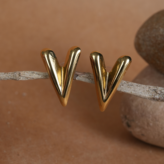 Sleek Gold-Tone V-Shape Statement Stud Earrings