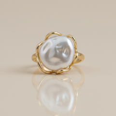 Gold-Tone Irregular Pearl Statement Ring
