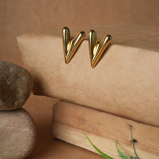 Sleek Gold-Tone V-Shape Statement Stud Earrings