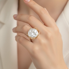 Gold-Tone Irregular Pearl Statement Ring