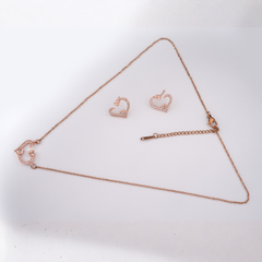 Rose Gold-Tone Sparkling Heart Necklace and Earring Set