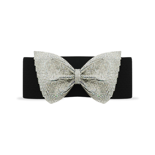 Glamorous Black Belt with Sparkling Bow Buckle