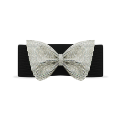 Glamorous Black Belt with Sparkling Bow Buckle