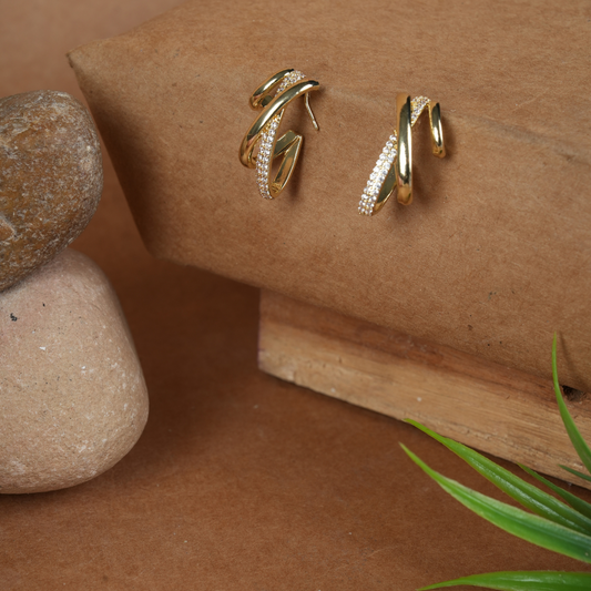 Modern Crossover Triple-Band Hoop Earrings (Gold Tone)