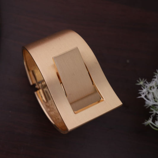 Modern Golden Wide Band Bracelet with Cut-Out Detail
