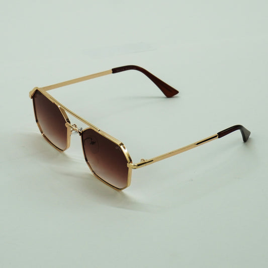 Hexagonal Sunglass (Brown Lens With Silver Frame)