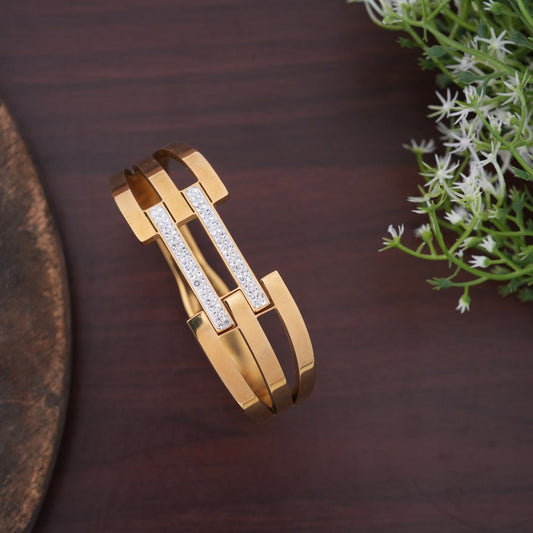 Golden Triple Band Bracelet with Crystal Detailing