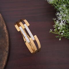 Golden Triple Band Bracelet with Crystal Detailing