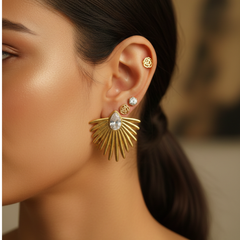 Gold-Tone Statement Earrings – Pair of 3 Combo Pack | Sunburst, Crystal Stud & Floral Design