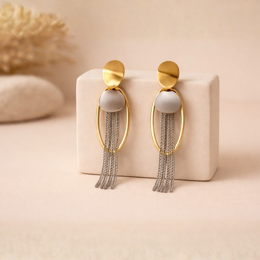 Elegant Dual-Tone Chain Drop Earrings (Gold & Silver Tone)