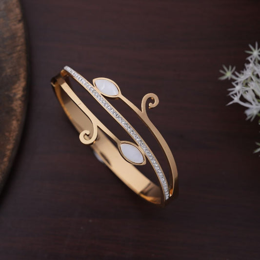 Elegant Rose Gold-Tone Vine Bangle with Crystal Pave and Cat's Eye Stones