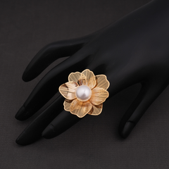 Gold-Tone Floral Pearl Statement Ring