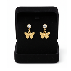 Butterfly Charm Stud Drop Earrings in Gold Tone