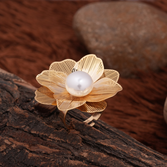 Gold-Tone Floral Pearl Statement Ring