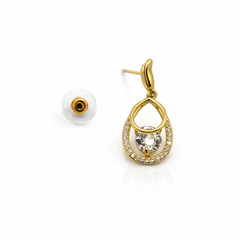Crystal Teardrop Halo Drop Earrings in Gold Tone